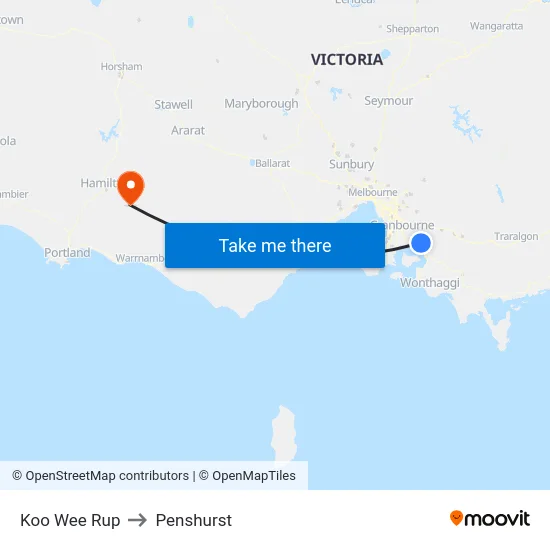 Koo Wee Rup to Penshurst map