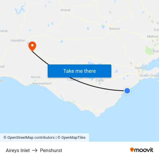 Aireys Inlet to Penshurst map