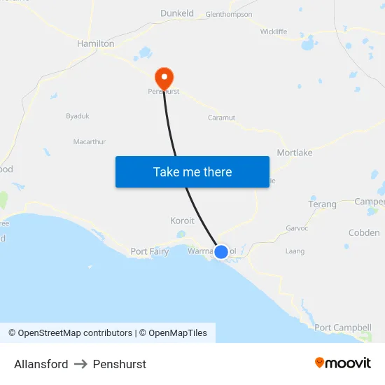 Allansford to Penshurst map