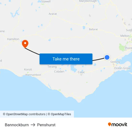 Bannockburn to Penshurst map