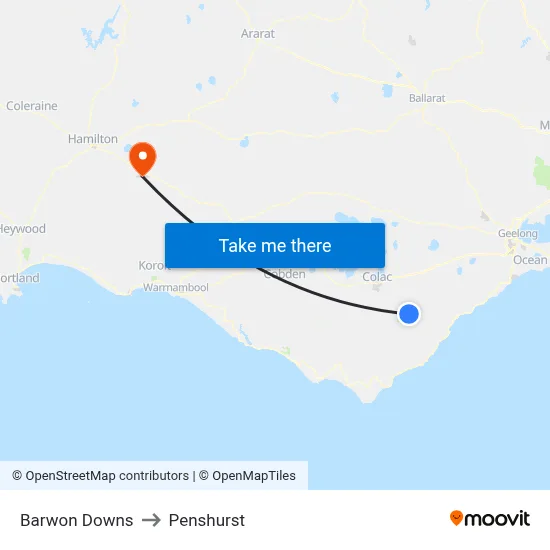 Barwon Downs to Penshurst map