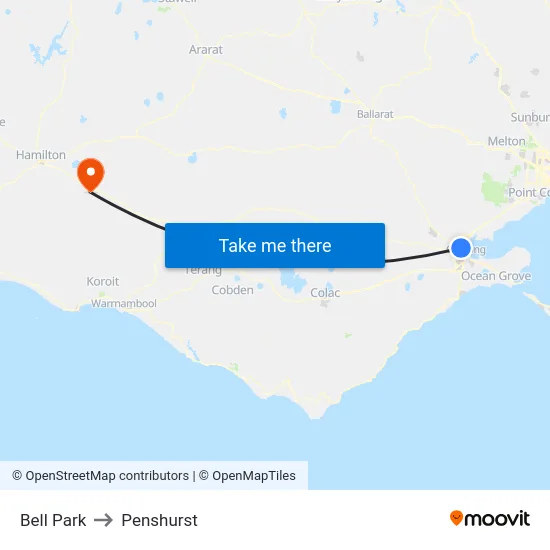 Bell Park to Penshurst map