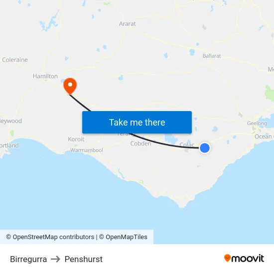 Birregurra to Penshurst map