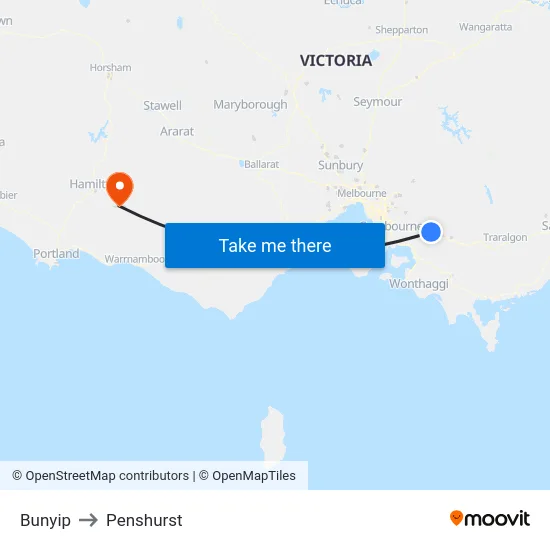 Bunyip to Penshurst map