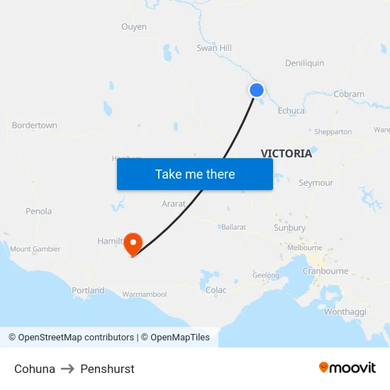 Cohuna to Penshurst map