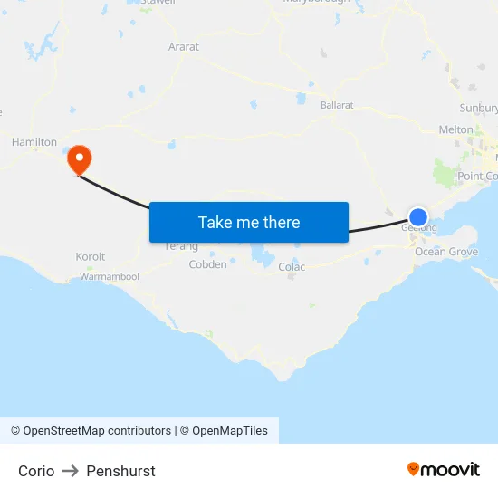 Corio to Penshurst map