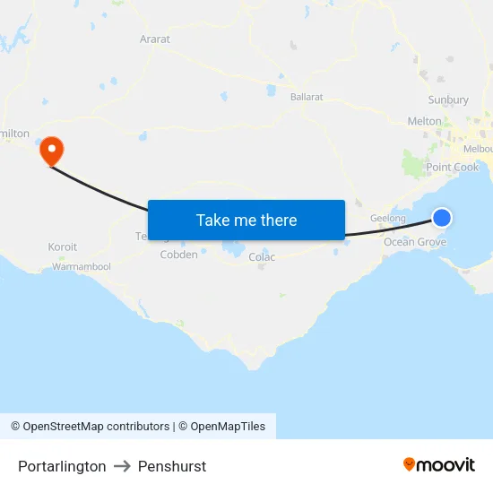 Portarlington to Penshurst map