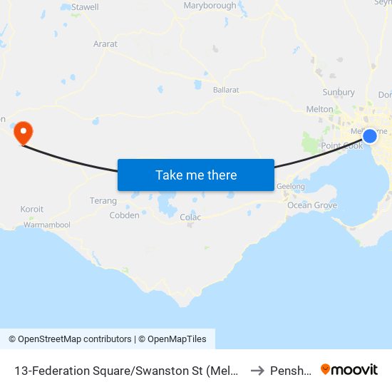 13-Federation Square/Swanston St (Melbourne City) to Penshurst map