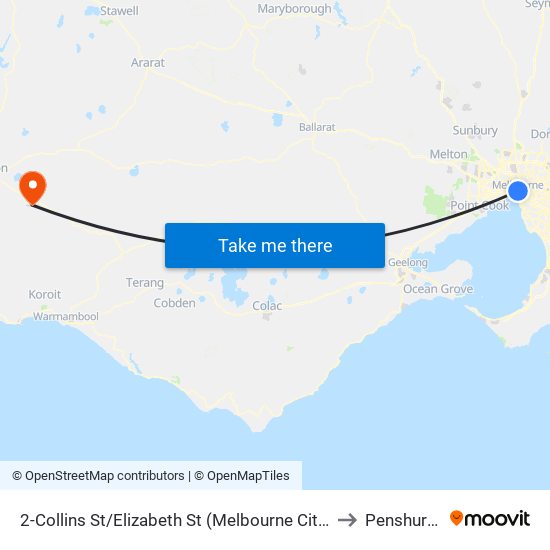 2-Collins St/Elizabeth St (Melbourne City) to Penshurst map