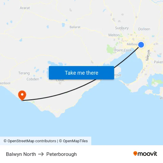 Balwyn North to Peterborough map