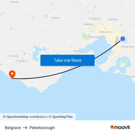 Belgrave to Peterborough map