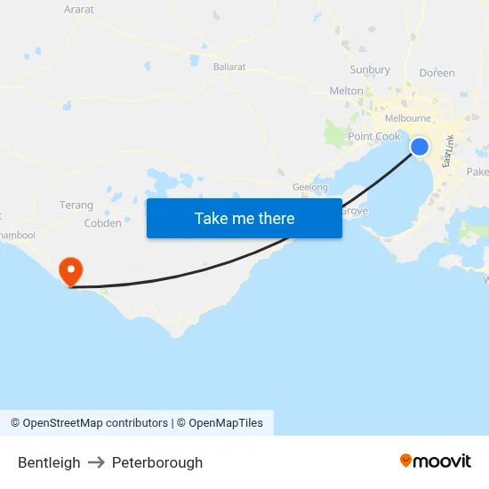 Bentleigh to Peterborough map