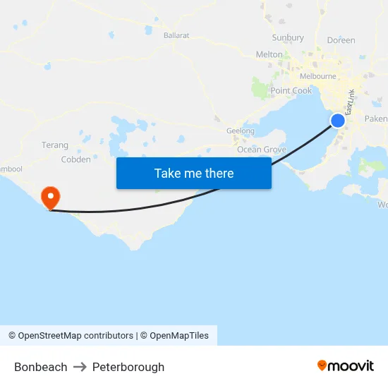 Bonbeach to Peterborough map