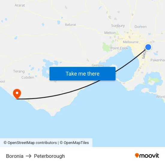 Boronia to Peterborough map