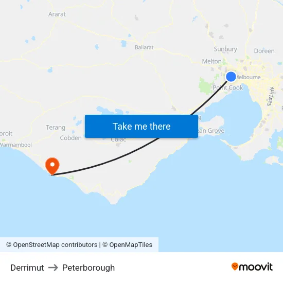 Derrimut to Peterborough map