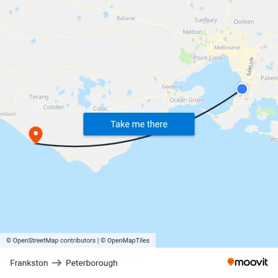 Frankston to Peterborough map