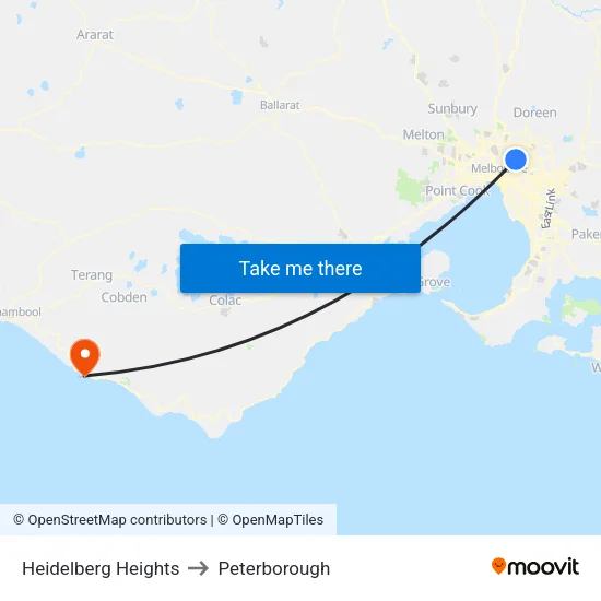 Heidelberg Heights to Peterborough map