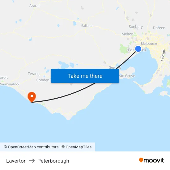 Laverton to Peterborough map
