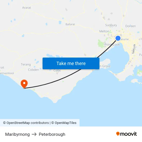Maribyrnong to Peterborough map
