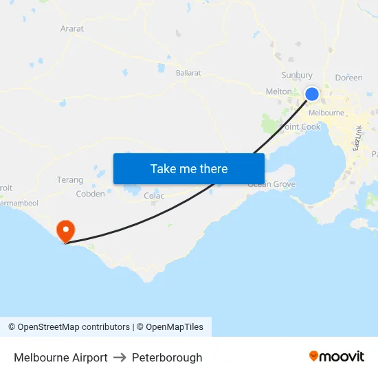Melbourne Airport to Peterborough map