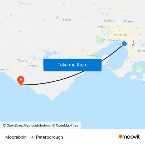 Moorabbin to Peterborough map