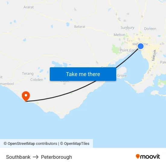 Southbank to Peterborough map