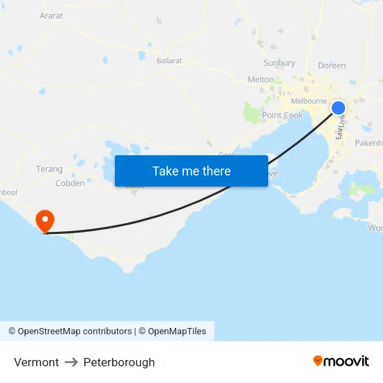 Vermont to Peterborough map