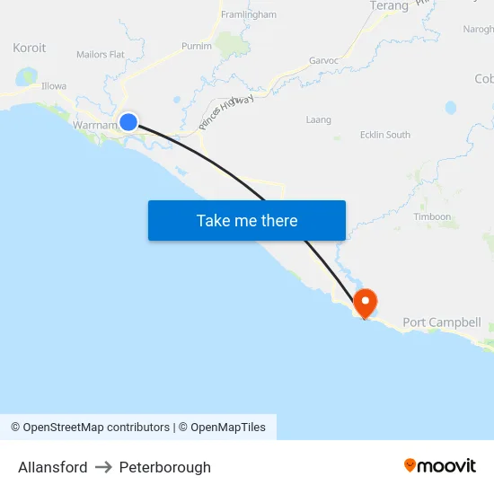Allansford to Peterborough map