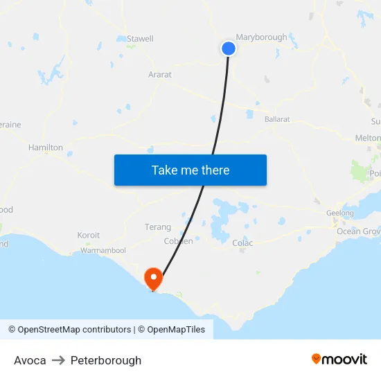 Avoca to Peterborough map