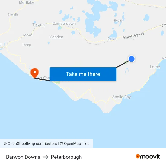 Barwon Downs to Peterborough map