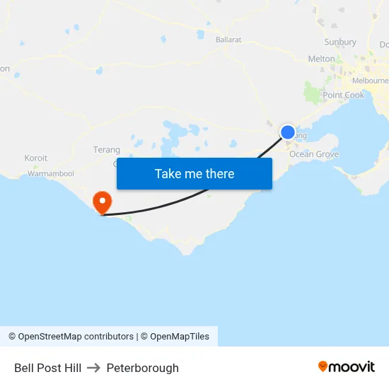 Bell Post Hill to Peterborough map