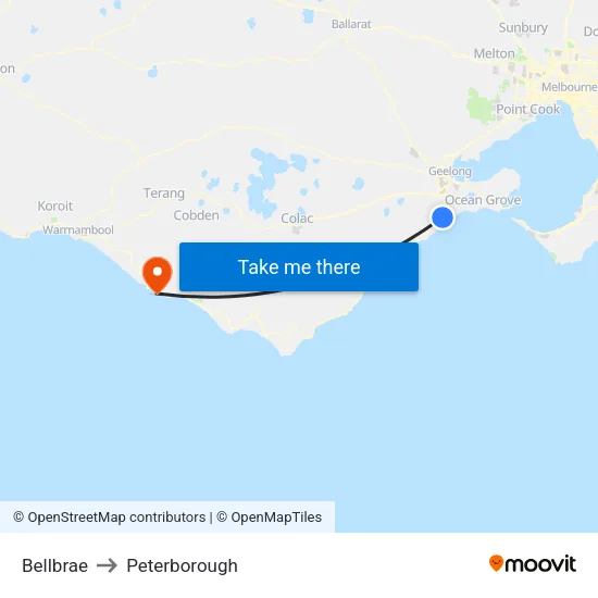 Bellbrae to Peterborough map