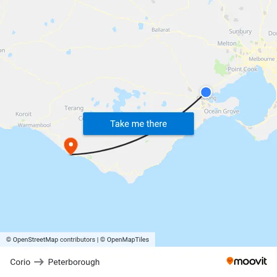 Corio to Peterborough map