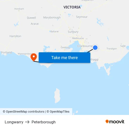 Longwarry to Peterborough map