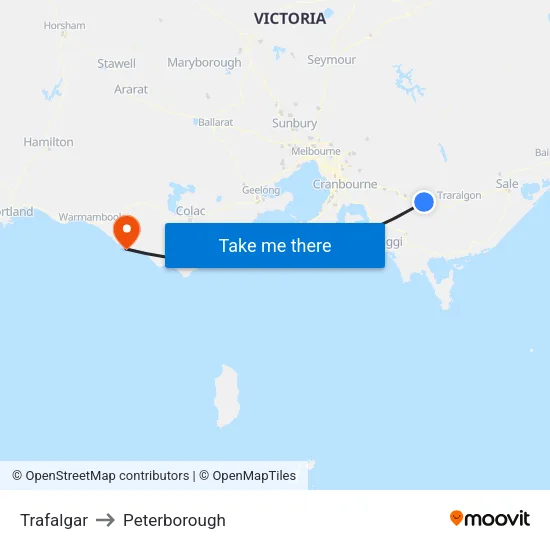 Trafalgar to Peterborough map