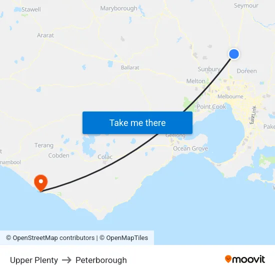 Upper Plenty to Peterborough map