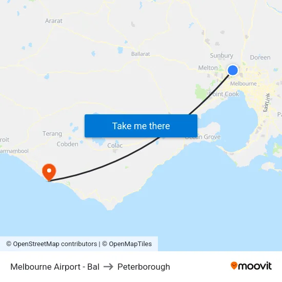 Melbourne Airport - Bal to Peterborough map