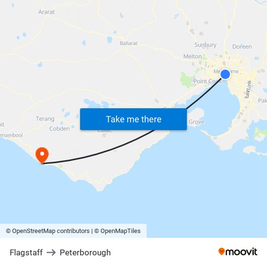 Flagstaff to Peterborough map