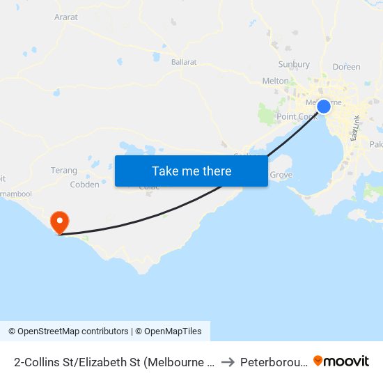 2-Collins St/Elizabeth St (Melbourne City) to Peterborough map