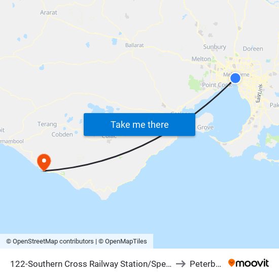 122-Southern Cross Railway Station/Spencer St (Melbourne City) to Peterborough map