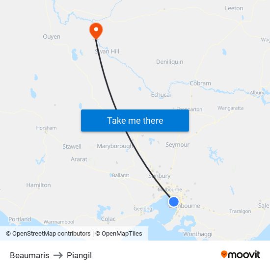 Beaumaris to Piangil map