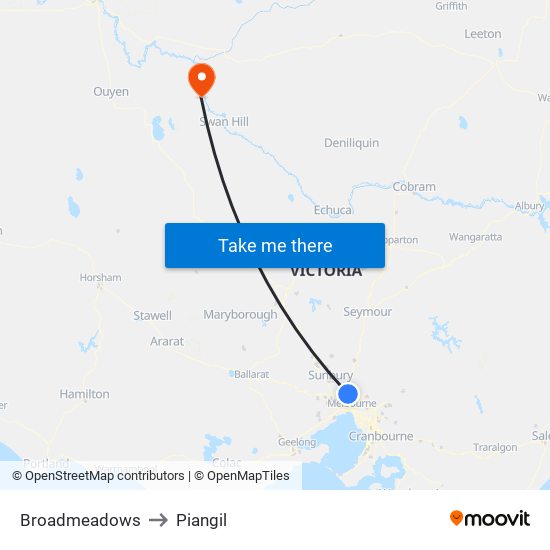 Broadmeadows to Piangil map