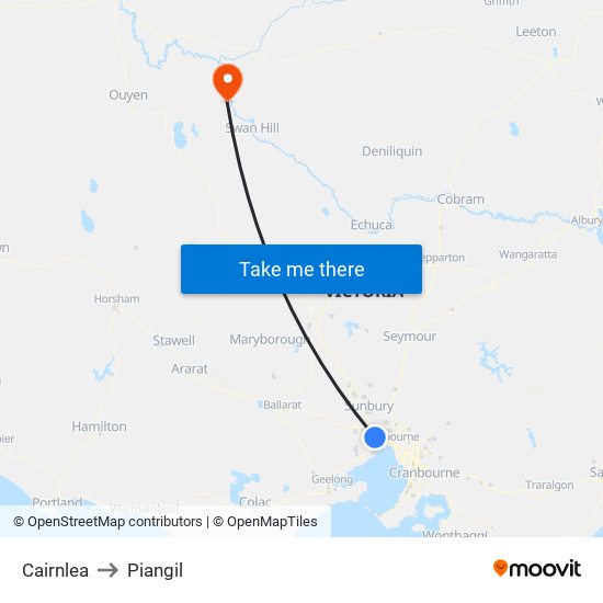 Cairnlea to Piangil map