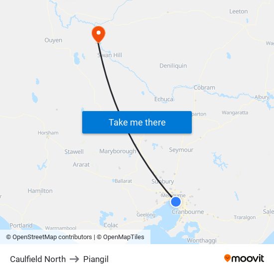 Caulfield North to Piangil map