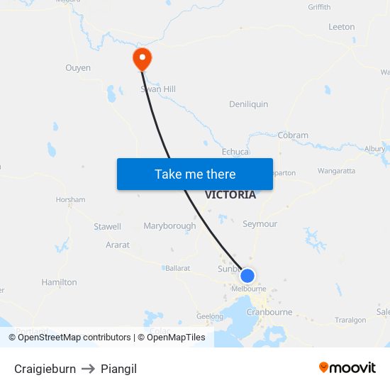 Craigieburn to Piangil map