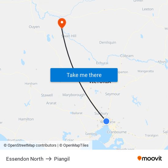 Essendon North to Piangil map