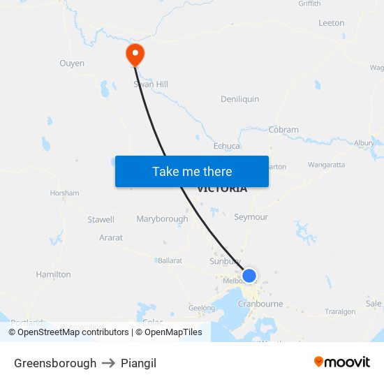 Greensborough to Piangil map
