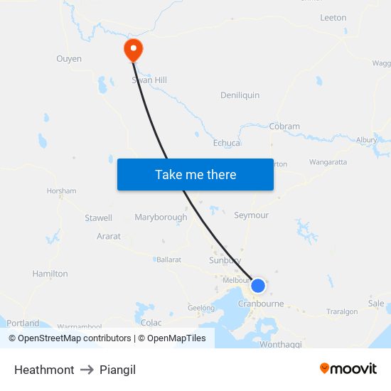 Heathmont to Piangil map