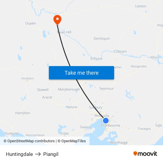 Huntingdale to Piangil map