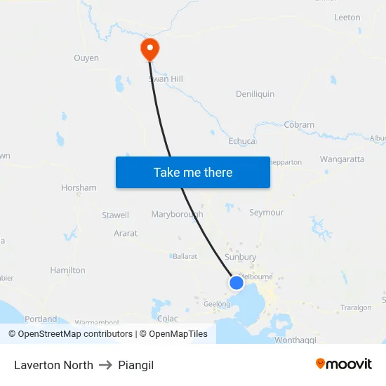 Laverton North to Piangil map